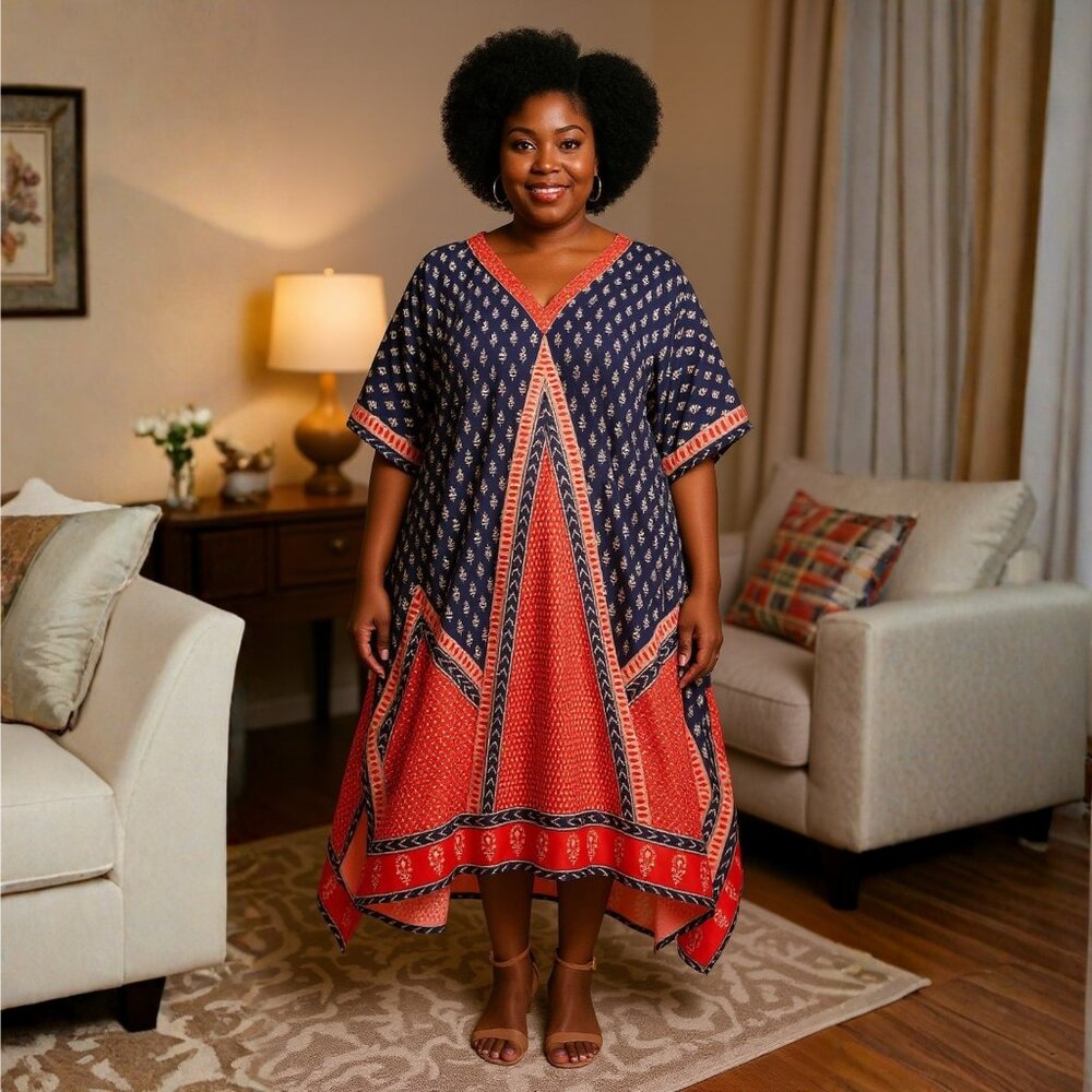 Women Plus Size Fit and Flare Brick Red Polyester Kaftan Dress by Gypsie Blu